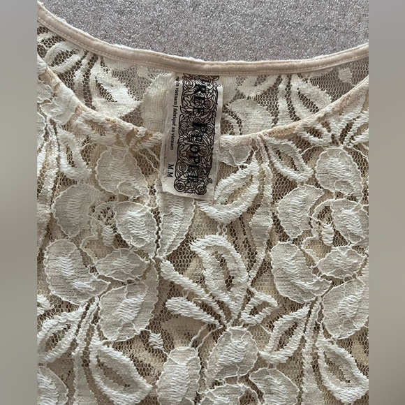 [M]Free People Cream Lace Sheer Paisley pattern Mid Sleeve Mini Dress - Picture 6 of 6